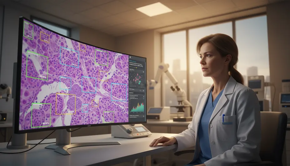 Pathologist reviewing a digital tissue slide
